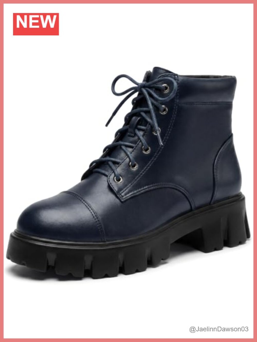 Faux Leather Lace Up Platform Combat Ankle Boots Chunky Heel